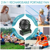 KITWLEMEN USB 20000mAh Table Fan with LED Light, Table Fan with Remote Control and 4 Speed Hook 4 Rechargeable Timer