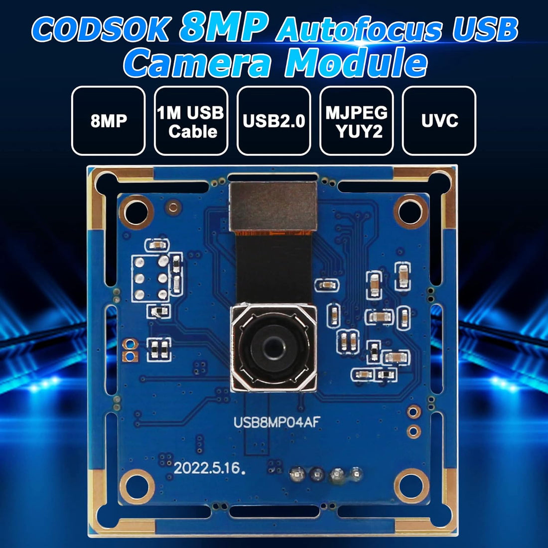 CODSOK 8MP USB Camera Module IMX179 Autofocus Plug&Play USB 2.0 Camera Module with 72 Degree M7 Lens for 3D Printer Android Linux Windows MAC OS