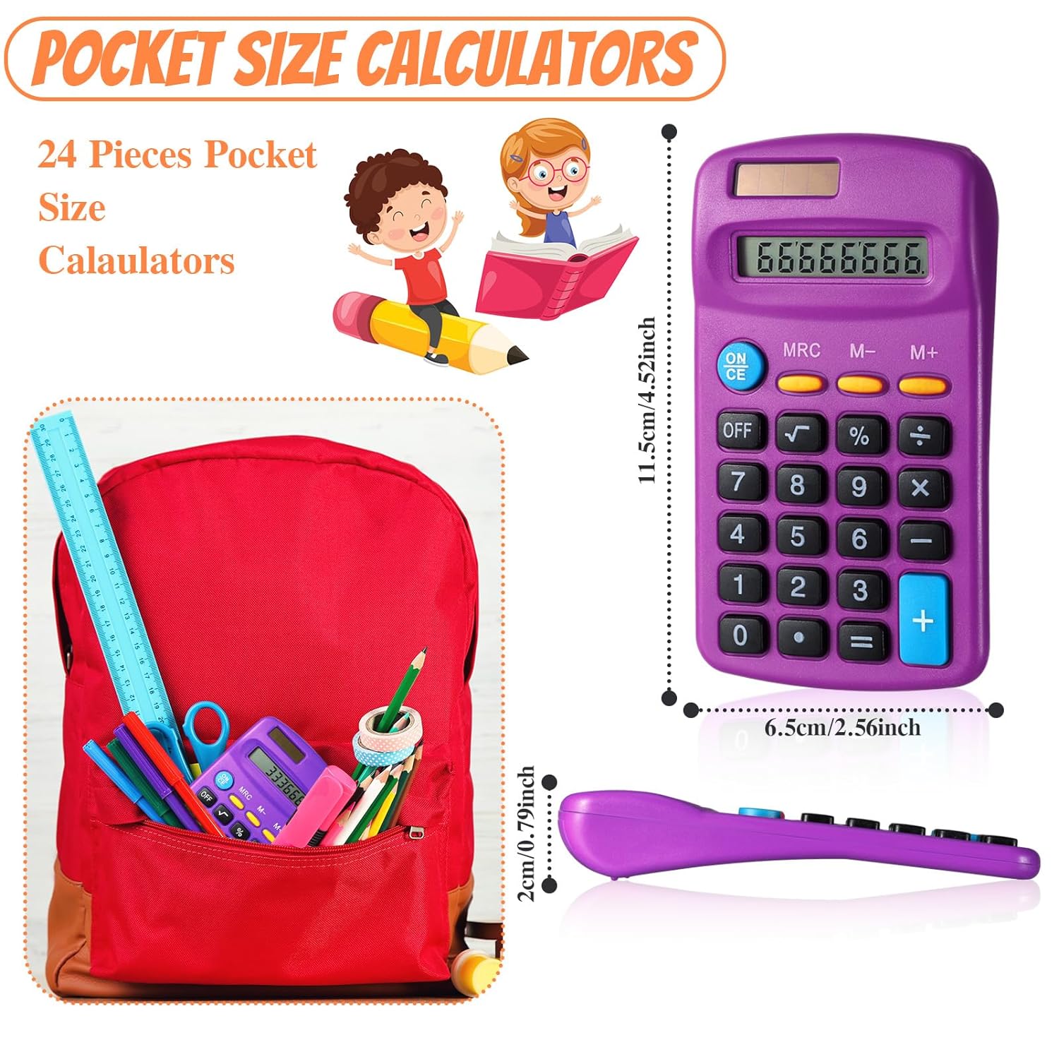 Copkim 24 Pieces Basic Calculators for Students Small Calculators Pocket Size Mini Calculators Dual Powered Handheld Calculator 8 Digit Display Desktop Calculators for School Desktop Home (Purple)