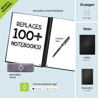 Rocketbook Fusion Smart Reusable Notebook - Calendar, To-Do Lists, and Note Template Pages with 1 Pilot Frixion Pen & 1 Microfiber Cloth Included - Deep Space Gray Cover, Letter Size (8.5" x 11")