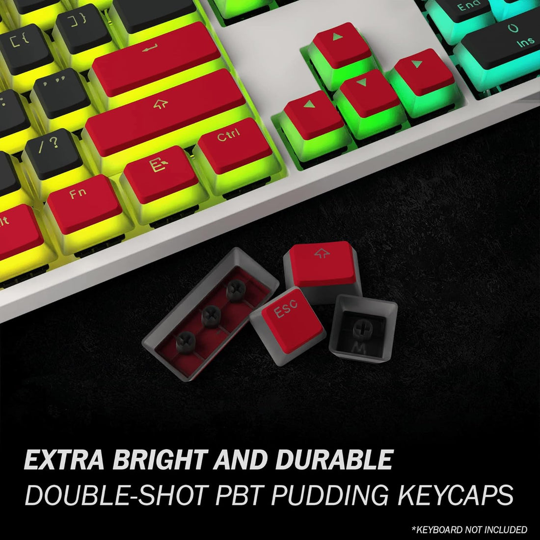 HK Gaming 108 Double Shot PBT Pudding Keycaps Keyset for Mechanical Gaming Keyboard MX Switches (Black & Red)