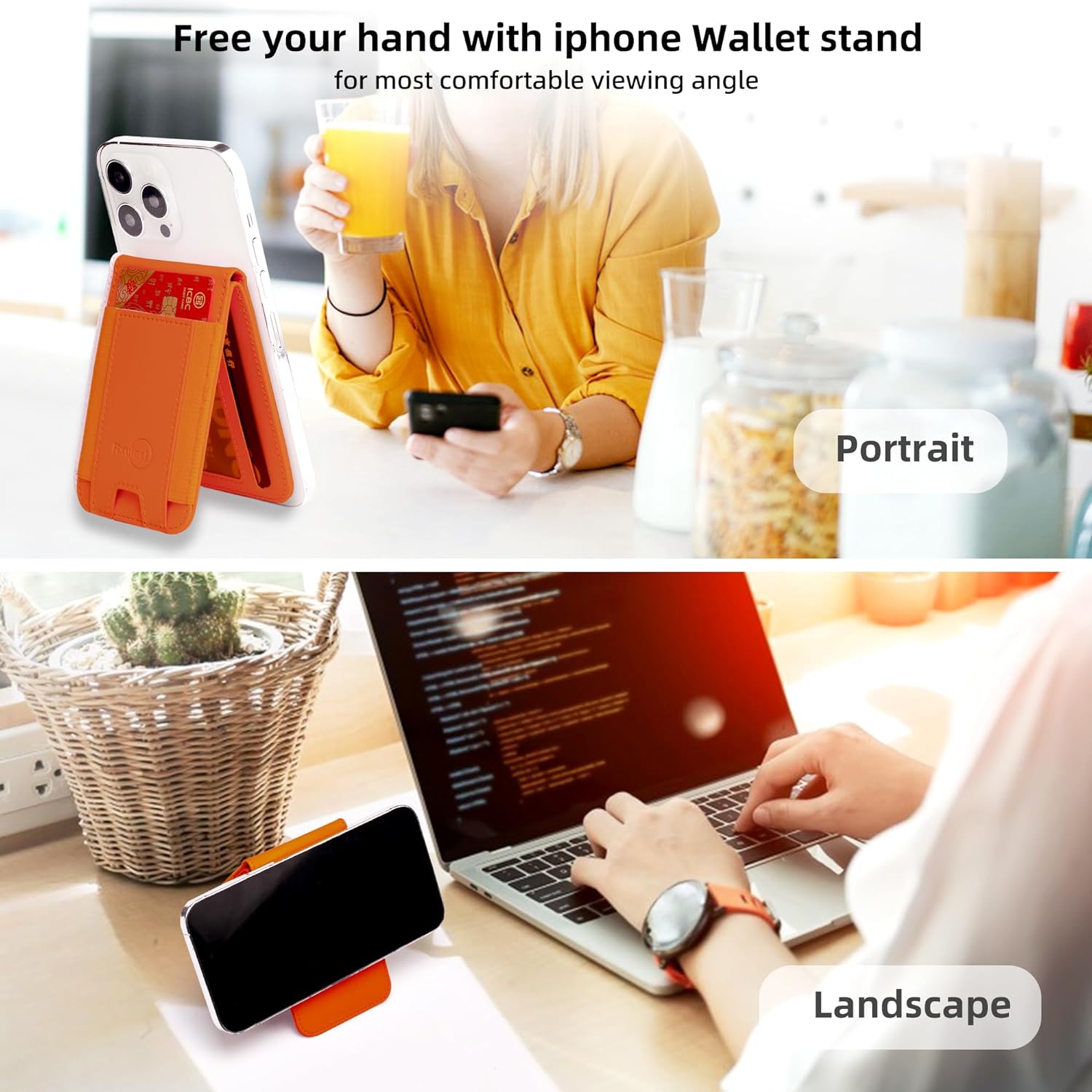 Rxuiael Stretchy Magsafe Wallet for iPhone 12 iPhone 13 & 14 & 15 Series Card Holder Magnetic Wallet Apple Wallet for Women Men,Fit 6 Cards, Orange-1, Simple