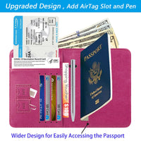 Passport Holder Cover Wallet Travel Essentials RFID Blocking Leather Card Case International Travel Must Haves Travel Accessories for Women Men Vacation Document Organizer, 119#Purple, For Airtag