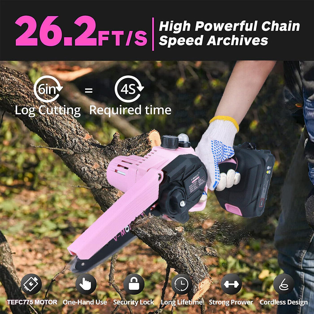 Mini Chainsaw Cordless with Auto-Oiler,V-MODEST 6 Inch Handheld Electric Chain Saw with 2 Batteries,Left/Right Security Lock Small Chainsaw for Wood Cutting,Branch Pruning(21V/2000mAh/650W)
