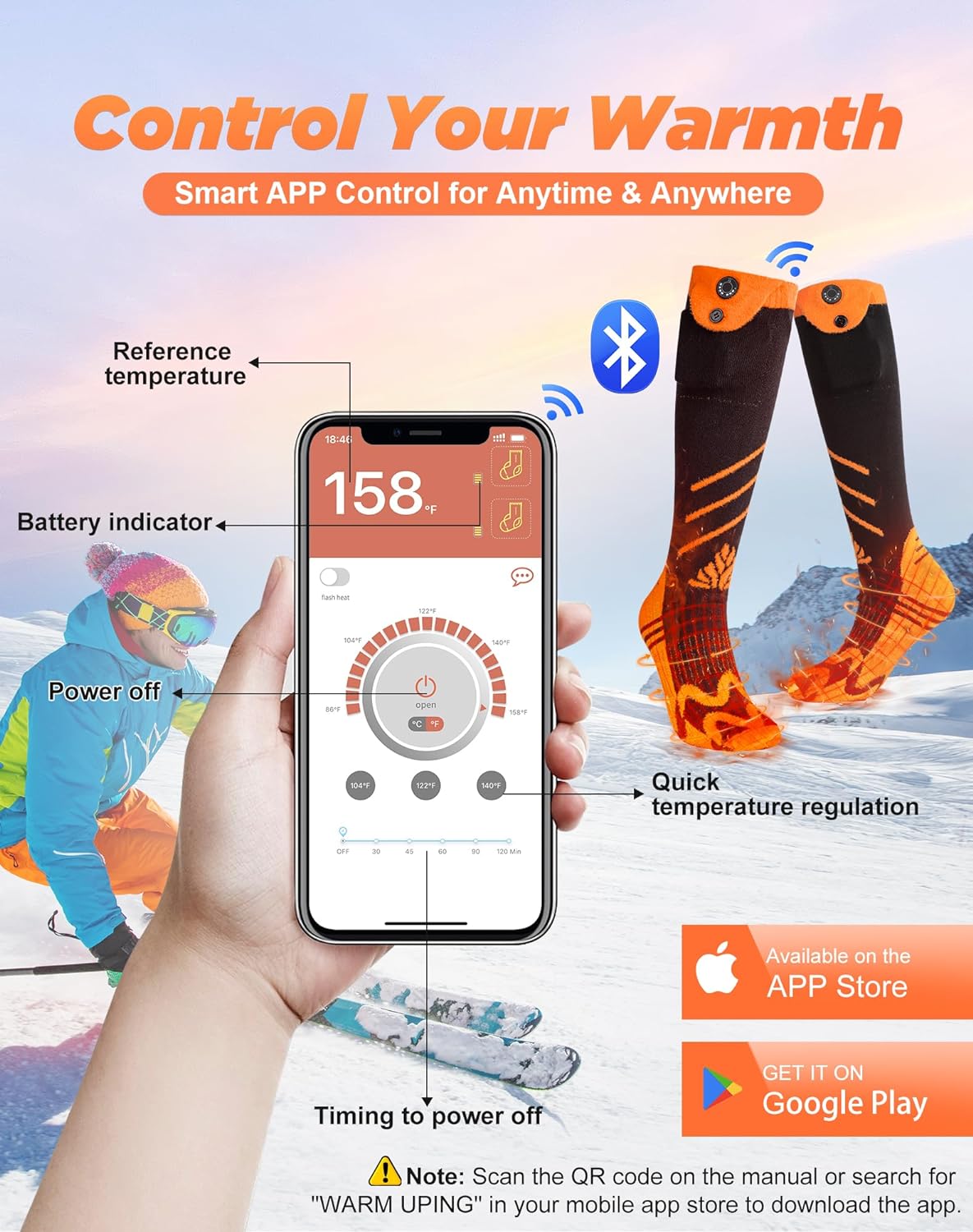 COFIT Electric Heated Socks Rechargeable, Men Women Thermal Foot Warmer Washable Stockings Smart App Control 7.4V 2500mAh Battery Powered Socks for Winter Hunting Skiing Ice Fishing Camping Hiking