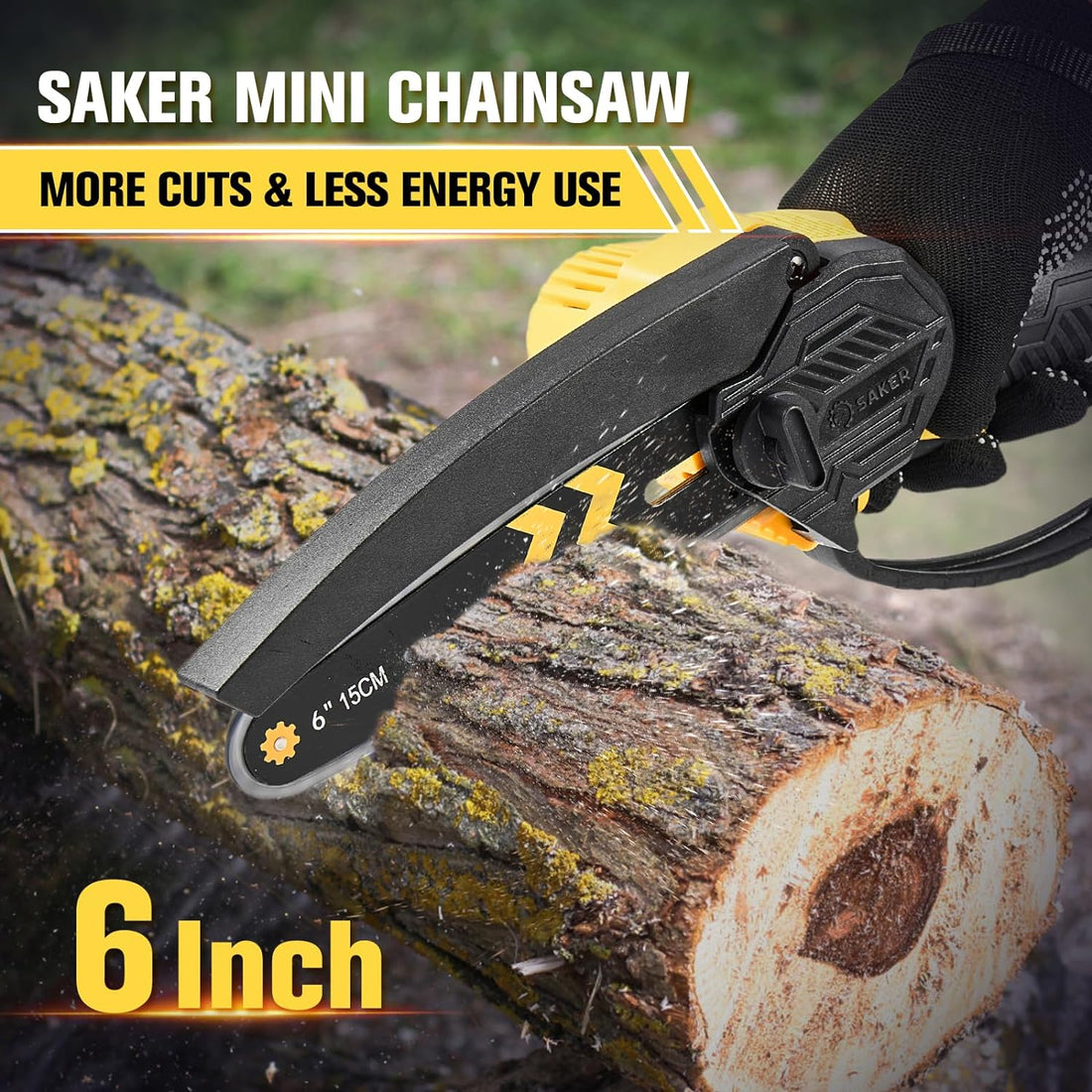 Saker Mini Chainsaw Cordless 6-Inch 2024 Upgrade Switch Security Lock-Power Chain Saws-Handheld Small Chainsaw for Cutting Wood Trimming and Woodworking- Mini Chain Saw Cordless with 2 Batteries