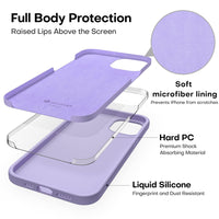 CellEver Silicone Case for iPhone 13, Slim Shockproof Case with Soft Touch Microfiber Lining Cushion (Light Purple)