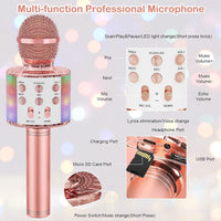 Verkstar Wireless Bluetooth 4 in 1 Karaoke Microphone, Portable Handheld Karaoke Machine Speaker Birthday Home Party Player with Record Function Christmas for Android & iOS All Devices (Rose Gold)