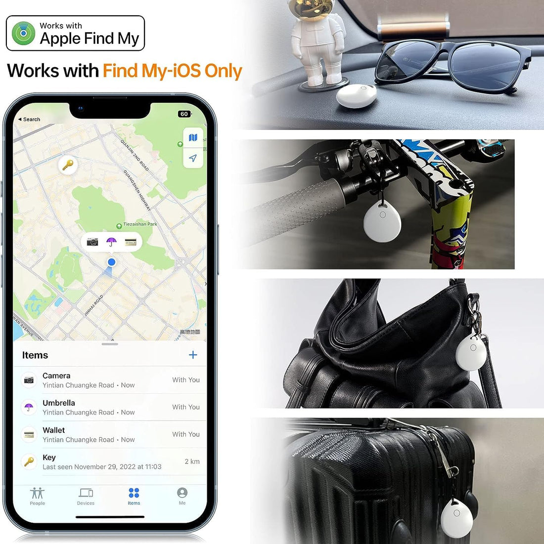 Tracker Tag Key Finder Upgraded, Item Finder with Key Chain for Keys Wallet Cell Phone Tablet or Pet, Bluetooth Tracker Compatible with Apple Find My, Only Available for iOS