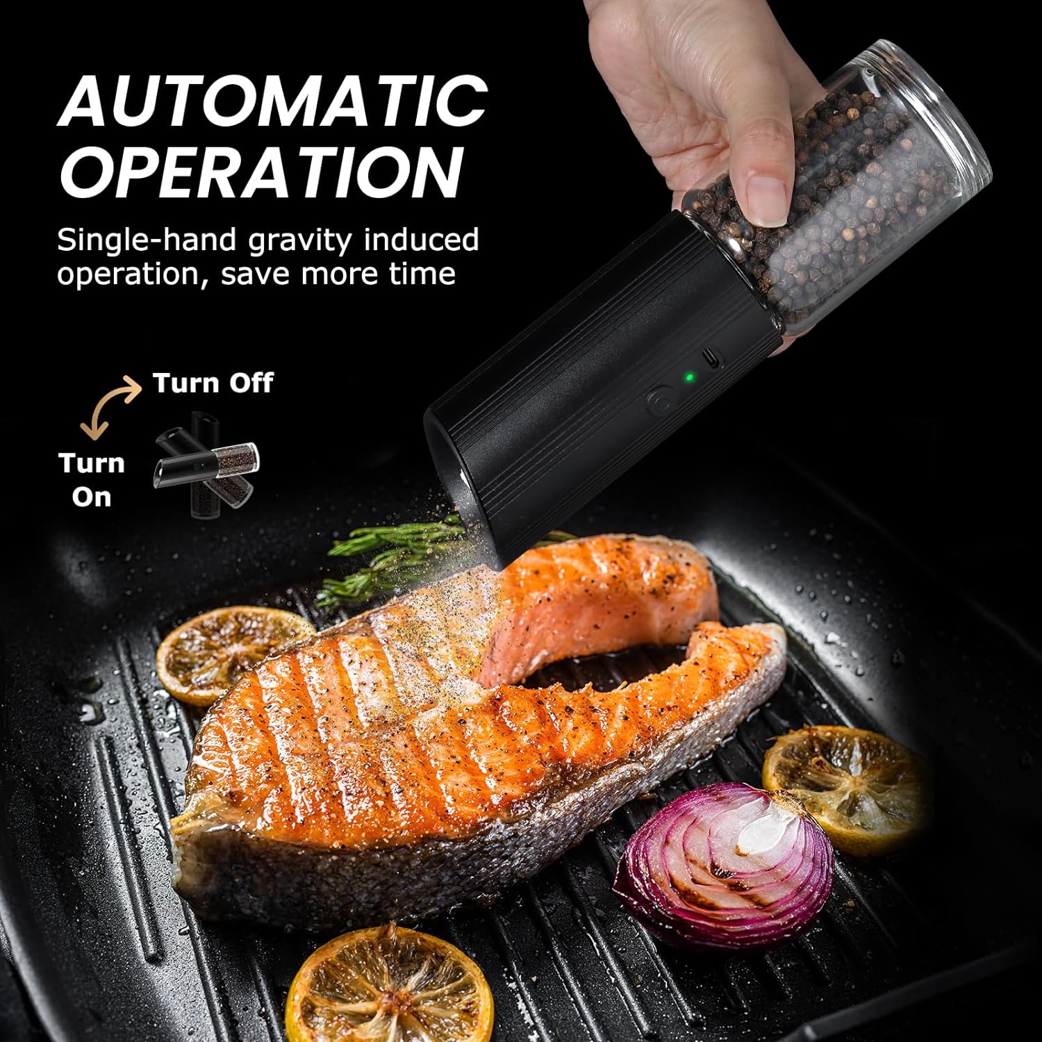 VEVOK CHEF Rechargeable Electric Salt and Pepper Grinder Set USB Black