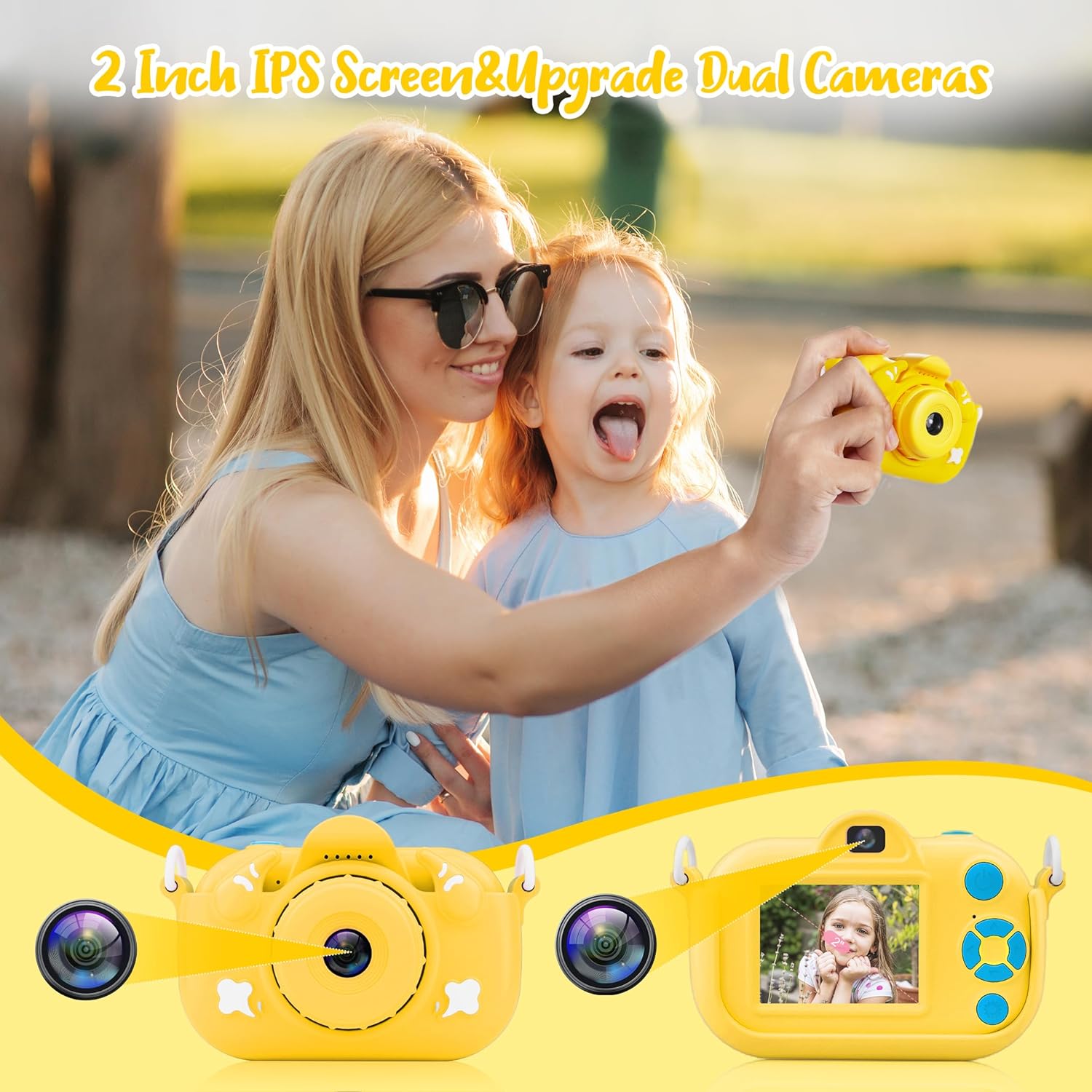 Kids Digital Camera 1080P Camera for Kids with 32GB Card(Yellow)
