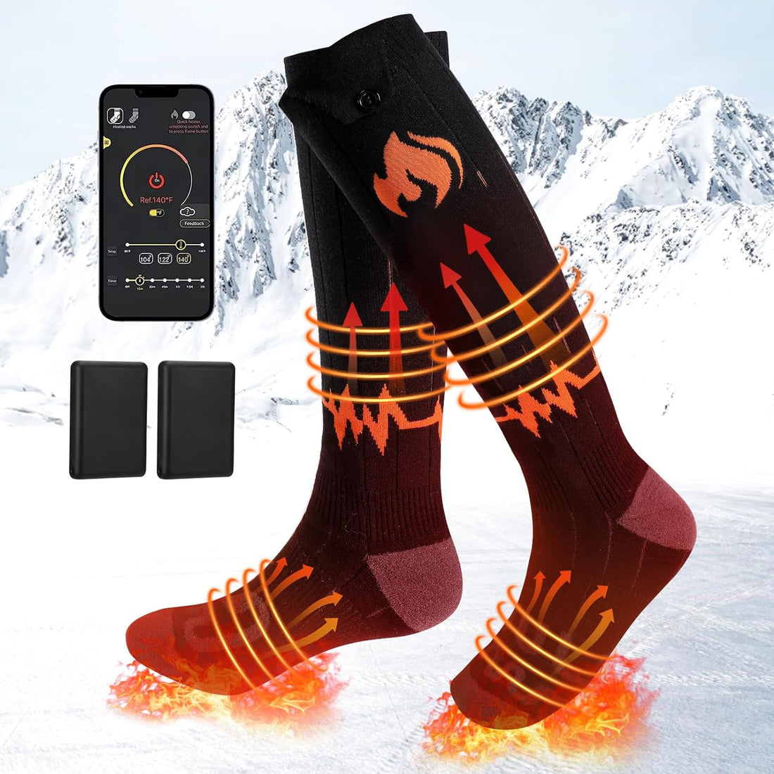 Ceuku Heated Socks for Men Women 5V 5000mAH Battery Winter Heating Socks with APP Control, Rechargeable Washable Electric Socks Electric Heated Socks for Hiking Biking Camping Skiing Hunting