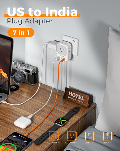 US to India Plug Adapter: TESSAN Type D Travel Adapter with – Close-up Detail