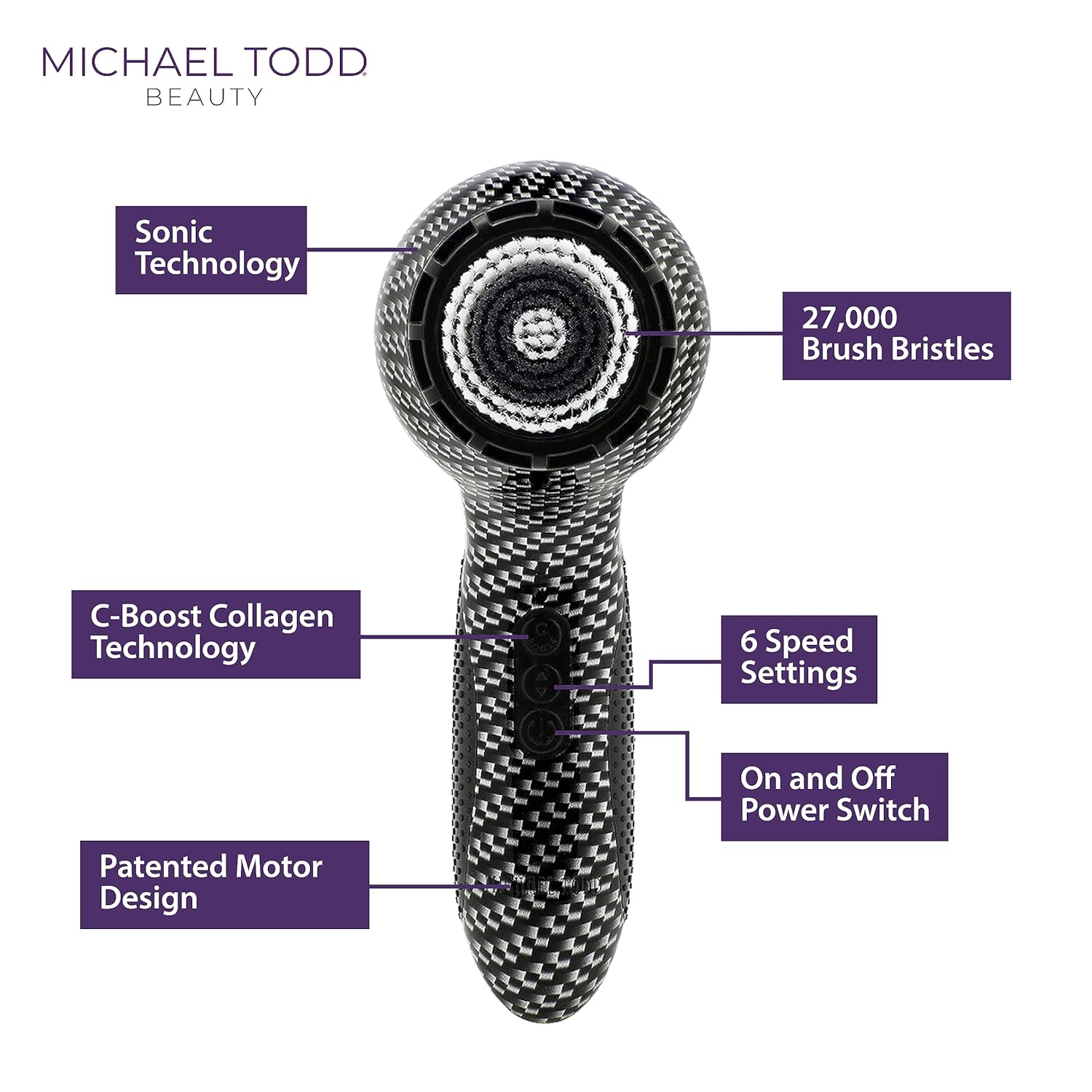 Michael Todd Soniclear Elite Antimicrobial Facial Cleansing Brush System, 6-Speed Sonic Powered Exfoliating Face Brush