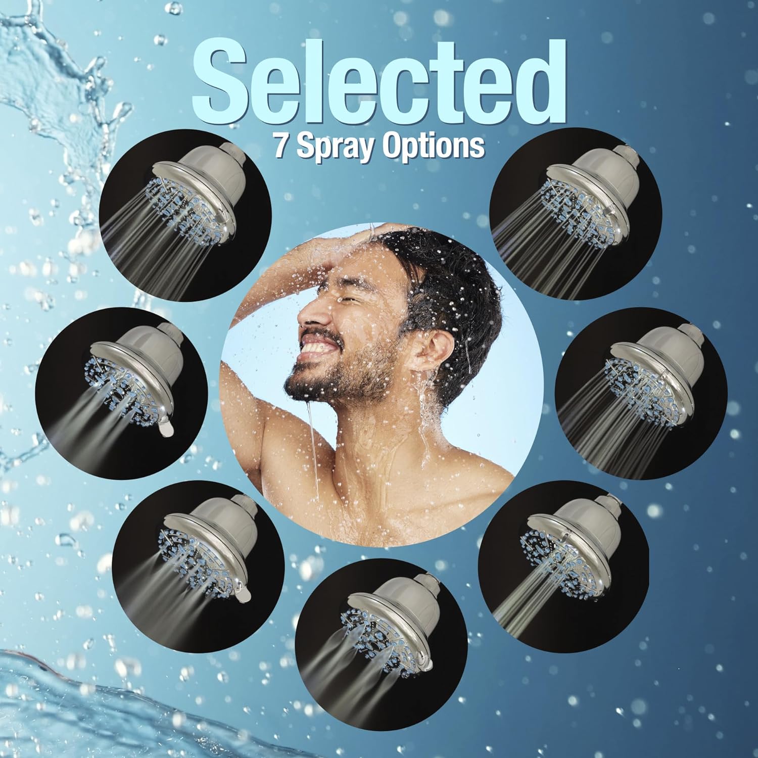 Flux Fresh Fixed Filtered Shower Head with 7 Spray Settings and 10-stage Replaceable Purifying and Softening Filter