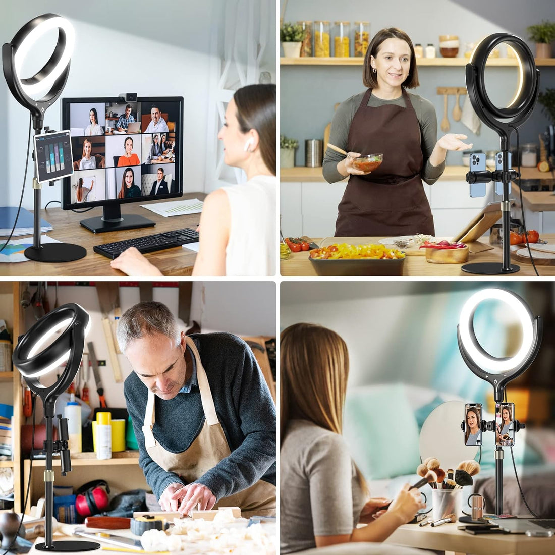 10.5'' Selfie Ring Light with Stand and Phone Tablet Holder, Desk Ring Light for Video Conference Lighting Zoom Meeting Video Calls, Dimmable Circle Light for Live Streaming/Makeup/Video Recording
