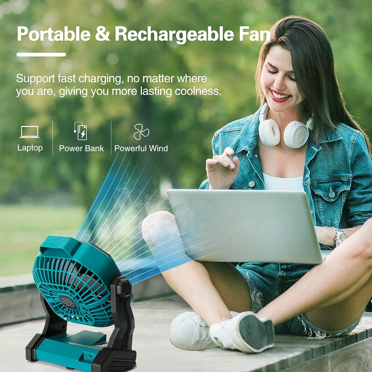 CONBOLA Portable Battery Operated Fan with LED Lantern, 10400mAh Outdoor Small Rechargeable Quiet Camping Fan, Personal Desk Fan Cooling Table Fan with Hanging Hook for Tent,Bedroom, Office(Green)