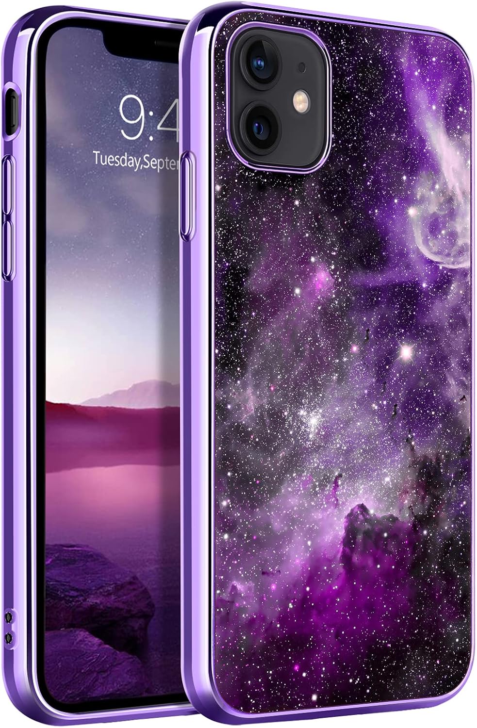 BENTOBEN Compatible with iPhone 12 Mini Case, Slim Fit Glow in The Dark Hybrid Hard PC Soft TPU Bumper Drop Protective Girls Women Men Phone Cover for iPhone 12 Mini 5.4", Purple Galaxy