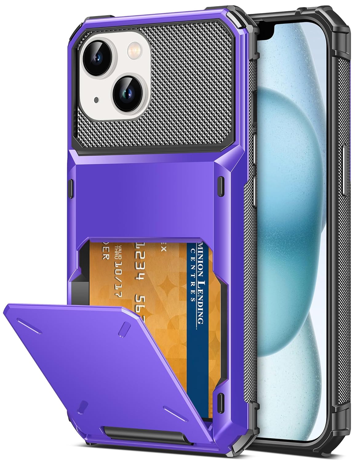 TITACUTE for Phone 15 Case Wallet 5 Credit Card Holder Flip Cover Design ID Slot Back Pocket Dual Layer Armor Scratch Resistant Hard Shell Hybrid Protective Bumper for Phone 15 6.1 Purple