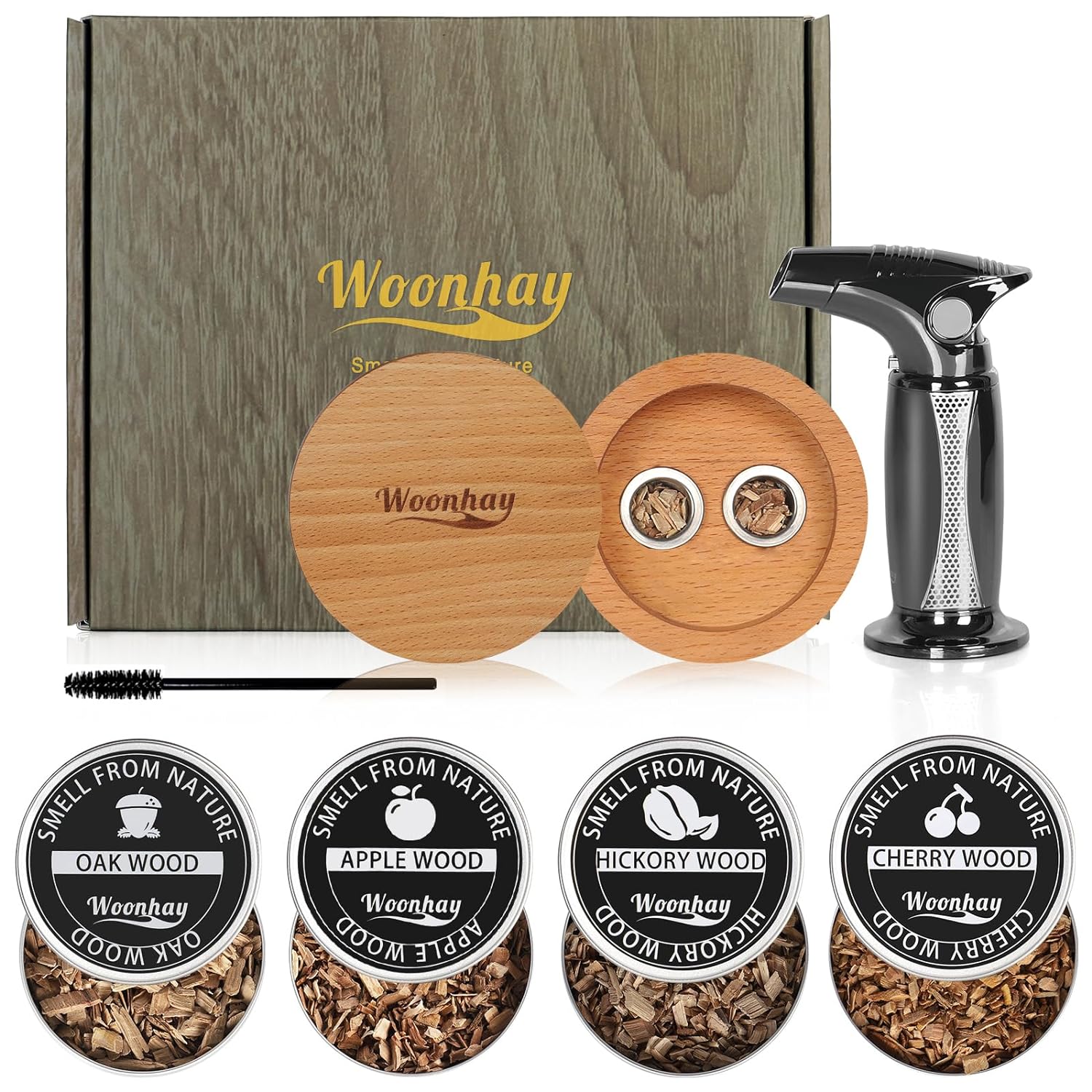 Cocktail Smoker Kit with Torch, 4 Flavors Wood Chips, Old Fashioned Cocktail Whiskey Gifts for Men, Drinking Accessories for Cocktails/Wine/Whiskey/Bourbon, Ideal Gifts for Dad, Husband (No Butane)