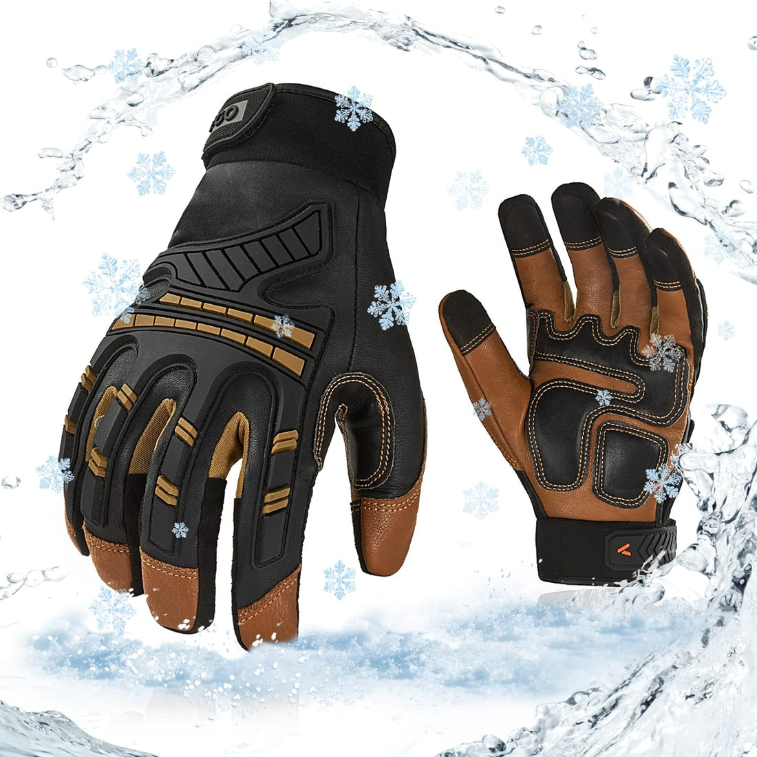 Vgo 32℉ or above Winter Waterproof High Dexterity Heavy Duty Mechanic Glove,Rigger Glove,Anti-vibration,Anti-abrasion,Touchscreen(Size M,Brown,GA8954)