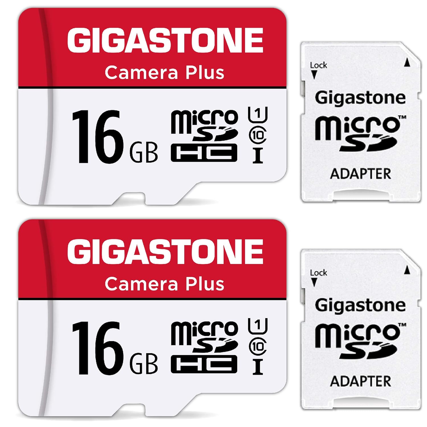 [Gigastone] 16GB 16GB Micro SD Card 2 Pack, Camera Plus, MicroSDHC Memory Card for Wyze Cam, Security Camera, Full HD Video Recording, UHS-I U1 Class 10, up to 85MB/s, with SD Adapter