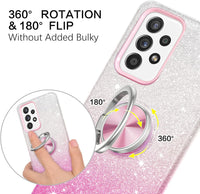 BENTOBEN Galaxy A52 5G Case, Samsung A52 5G Phone Case, Slim Thin Kickstand 360° Ring Holder Car Mount Soft TPU Rubber Bumper Hybrid Hard Drop Protection Shockproof Girls Womens Cover, Pink Glitters