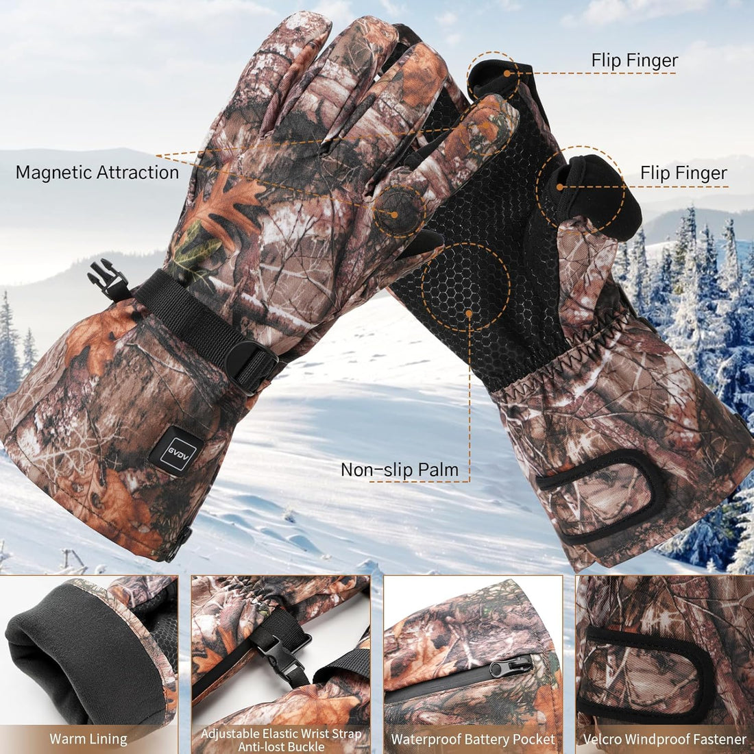 GVDV Hunting Heated Gloves for Men, 7.4V 3400mAh Rechargeable Touch Screen Heating Gloves with 2 Battery Packs, Winter Hand Warmers Glove for Outdoor Hunting Fishing Shooting Hiking, Camouflage, L