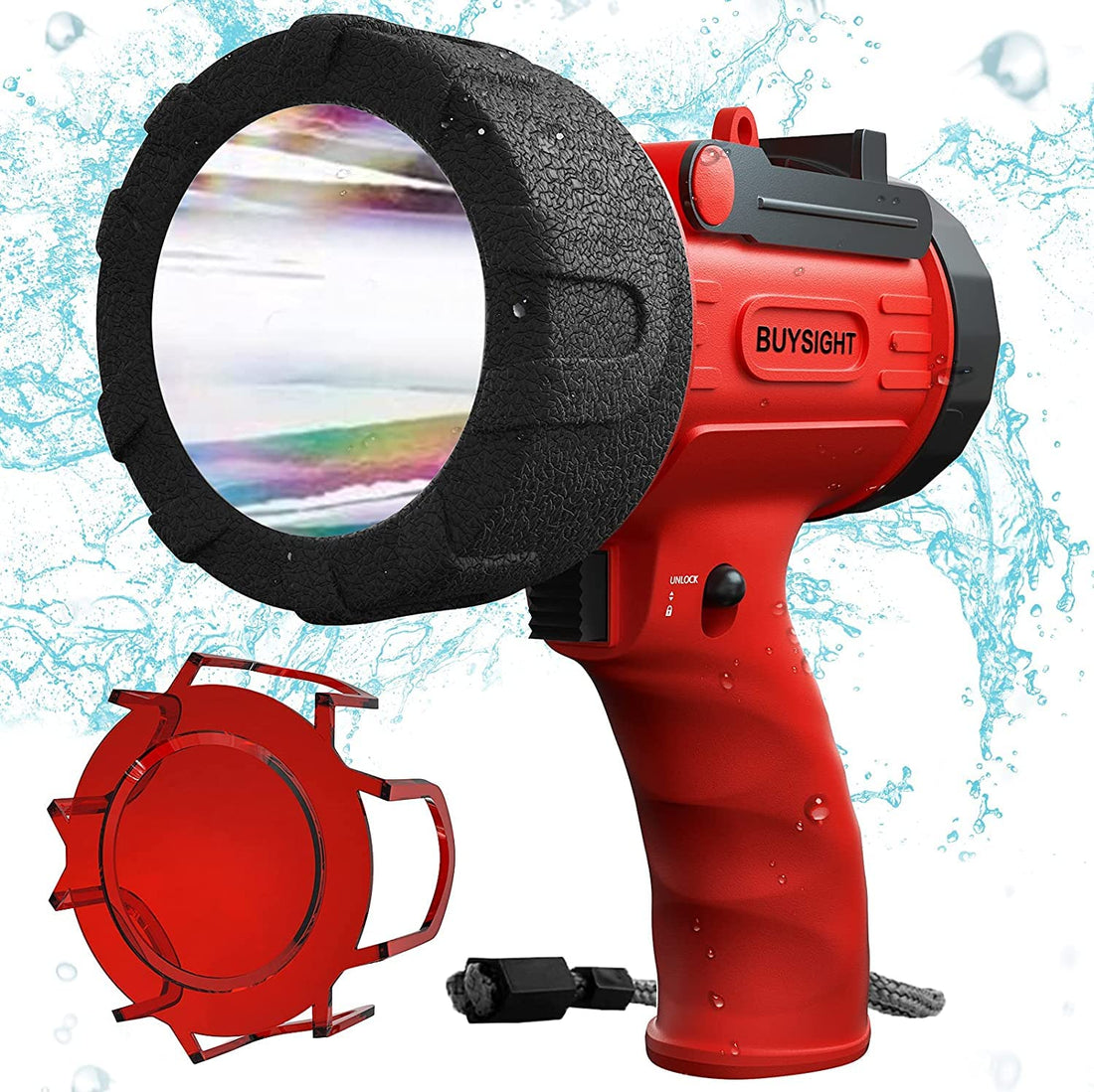 BUYSIGHT Rechargeable Spotlight Flashlight, Hand held Spotlight 120000 lumens Waterproof Flashlight Hunting Lamp with red Filter