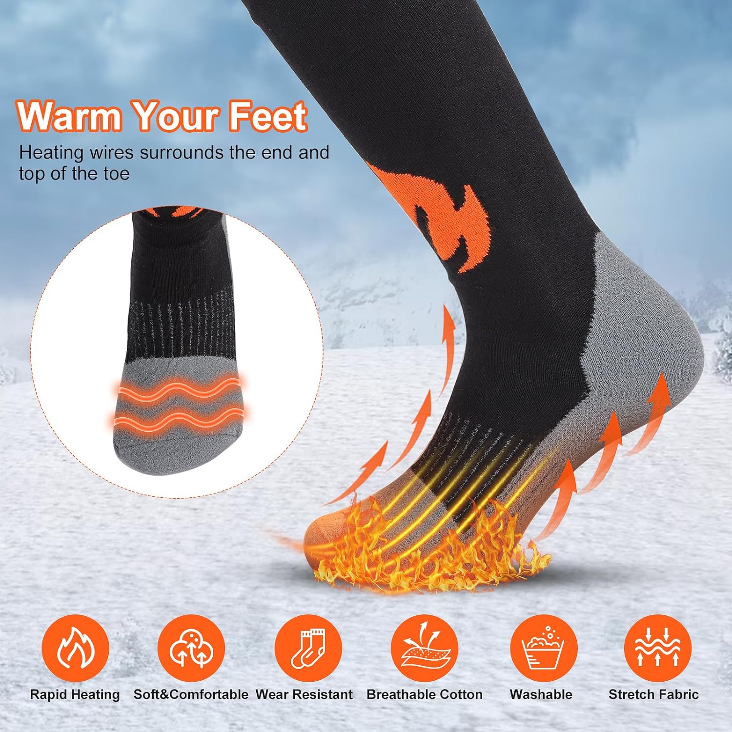 Rechargeable Heated Socks for Men Women 5000mAh Electric Socks with App Control HUIJUTCHEN Washable Battery Heated Socks Mobile Warming Heated Socks for Hunting Winter Skiing Outdoors (M)