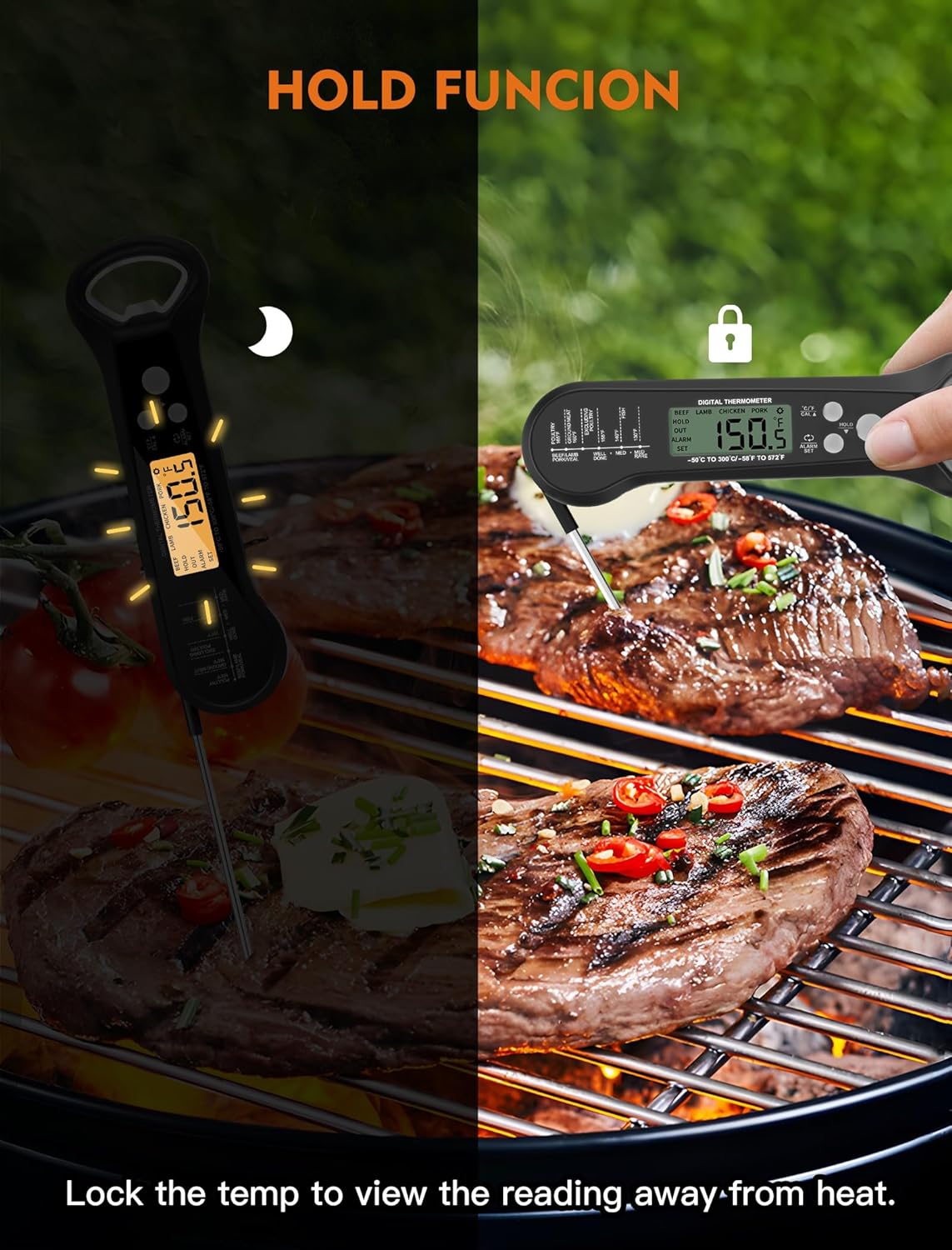JOYHILL Digital Meat Thermometer for Cooking, Instant Read Meat Thermometer with Foldable Probe, Backlight, Calibration, Magnet, Waterproof Dual Probe Food Thermometer for BBQ Grill Deep Fry, Kitchen