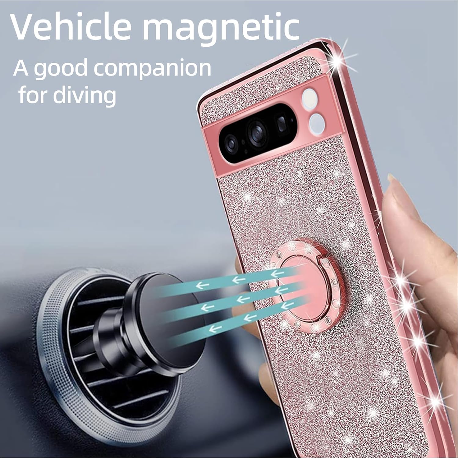 TSAYGFK for Oneplus 8 Pro Case for Women Glitter Crystal Soft Stylish Clear TPU Luxury Cute Protective Cover with Kickstand Strap for Oneplus 8 Pro (Glitter Rose)