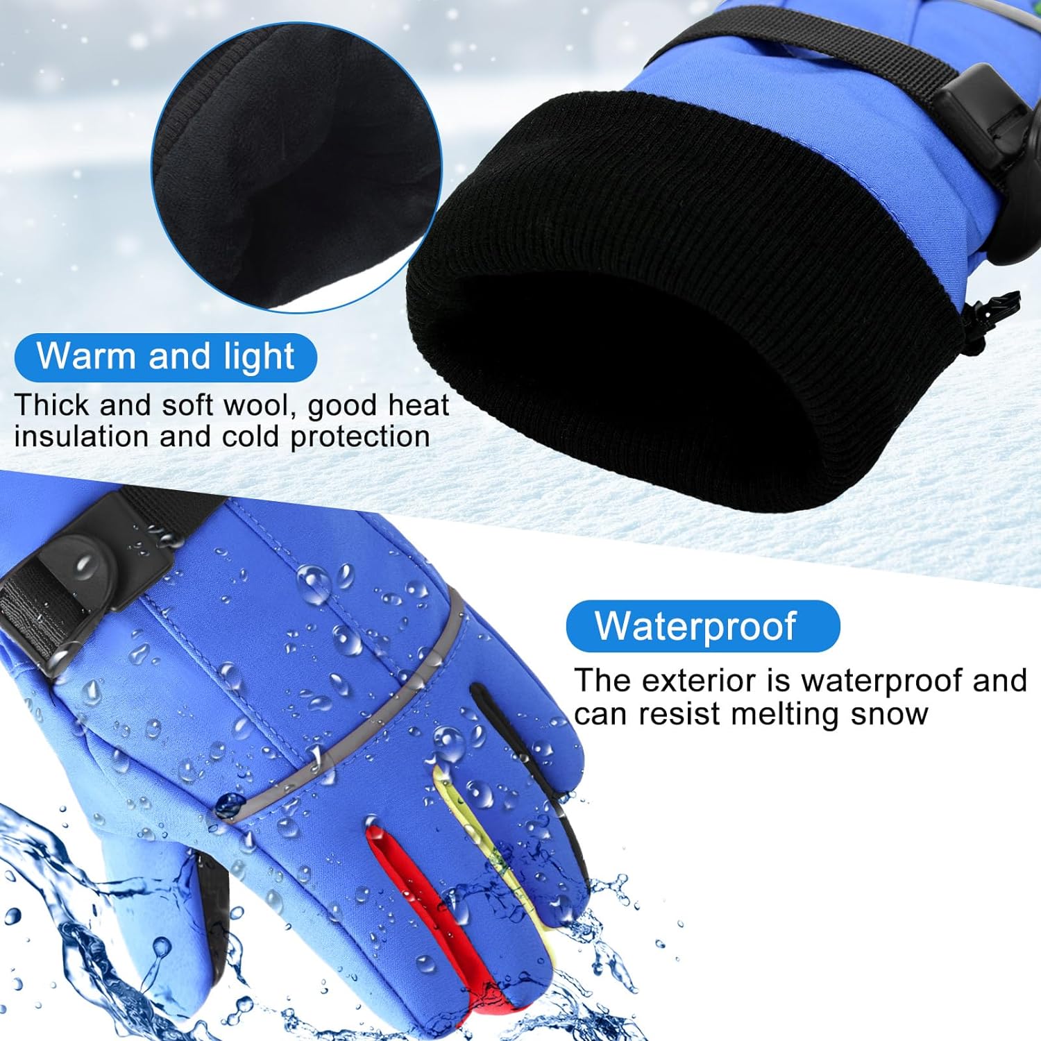 Lasnten Kids Ski Heated Gloves, Winter Gloves for Boys and Girls, Battery Powered Children Heating Gloves Electric Snow Mitten for Hiking, Skiing, Cycling, Running 8-12 Year(Blue)
