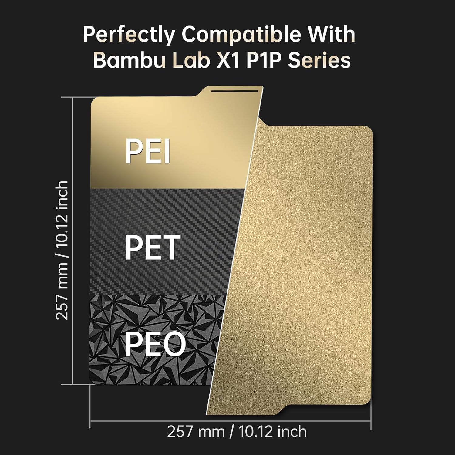 BIQU Double Side Build Plate 257x257mm, Smooth PEO Surface+Texture PEI Surface Flexible Sheet Removable Platform Spring Steel Plate Print Bed for Bambu Lab x1 P1P 3D Printer