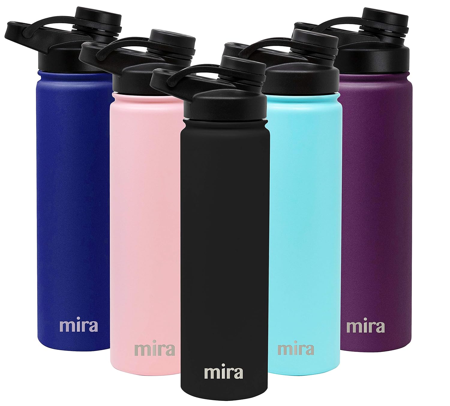 MIRA Stainless Steel Insulated Sports Water Bottle | Metal Thermos Flask Keeps Cold for 24 Hours, Hot for 12 Hours | BPA-Free Spout Lid Cap (24 oz (710 ml, 0.75 qt), Black)