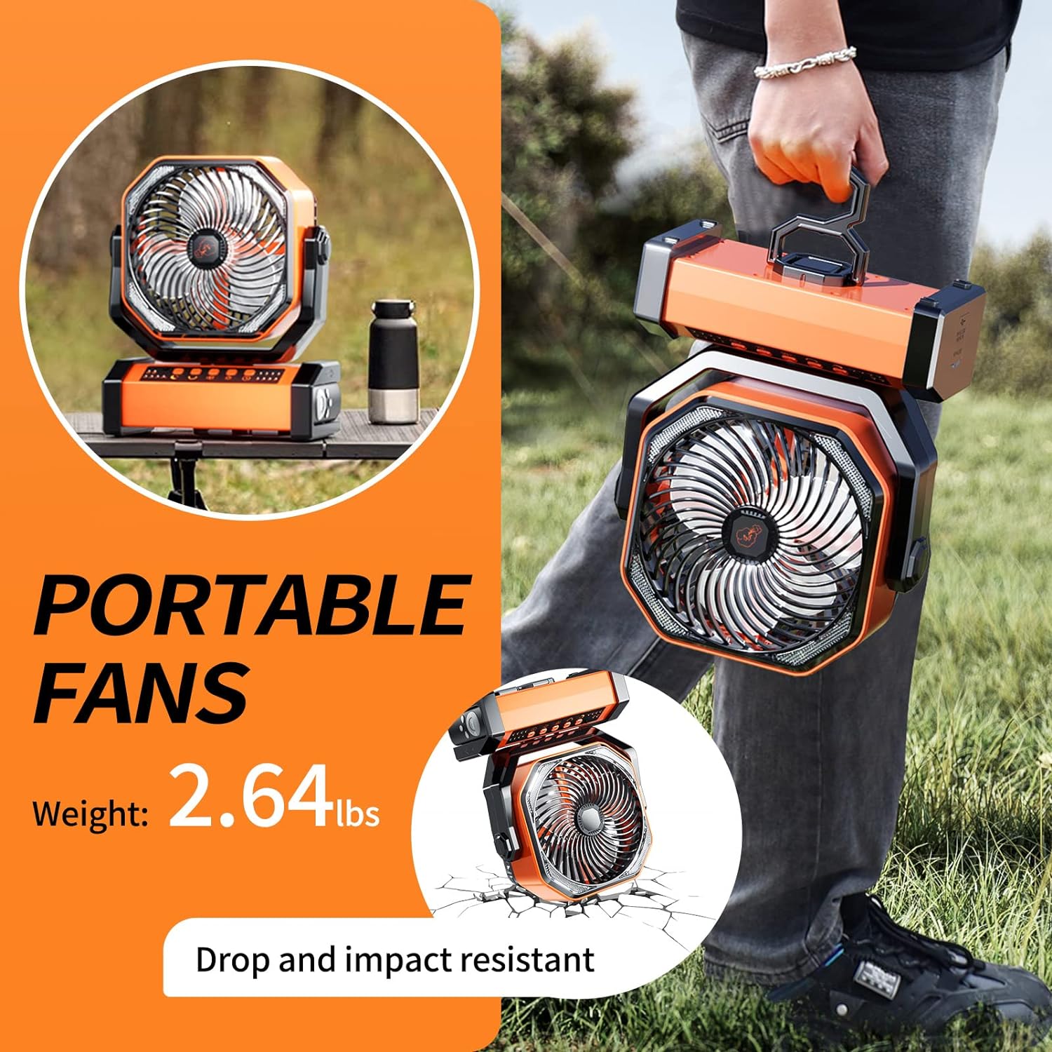 Camping LED Fan with Light, 20000mAh Rechargeable Battery Powered Outdoor Tent Fan with Light and Hook, 4 Speed, Personal USB Desk Fan for Camping, Fishing, Power Outage,Hurricane, Worksite
