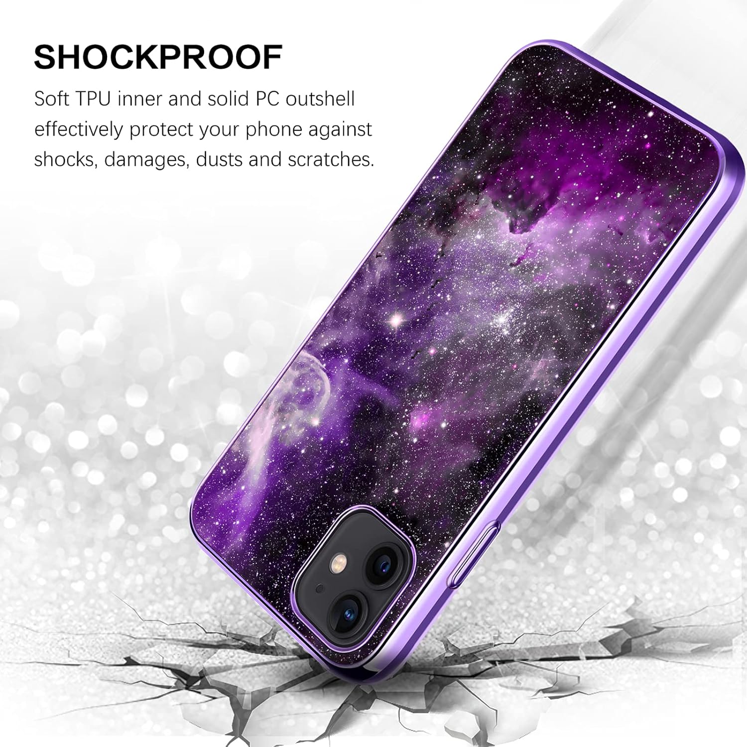 BENTOBEN Compatible with iPhone 12 Mini Case, Slim Fit Glow in The Dark Hybrid Hard PC Soft TPU Bumper Drop Protective Girls Women Men Phone Cover for iPhone 12 Mini 5.4", Purple Galaxy