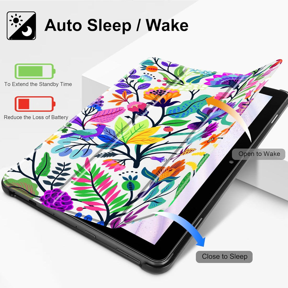 Mektron Case for All-New Amazon Fire HD 10 Tablet 2023 Release, Slim Fit Standing Cover with Auto Sleep/Wake,Bright-Coloured Flowers