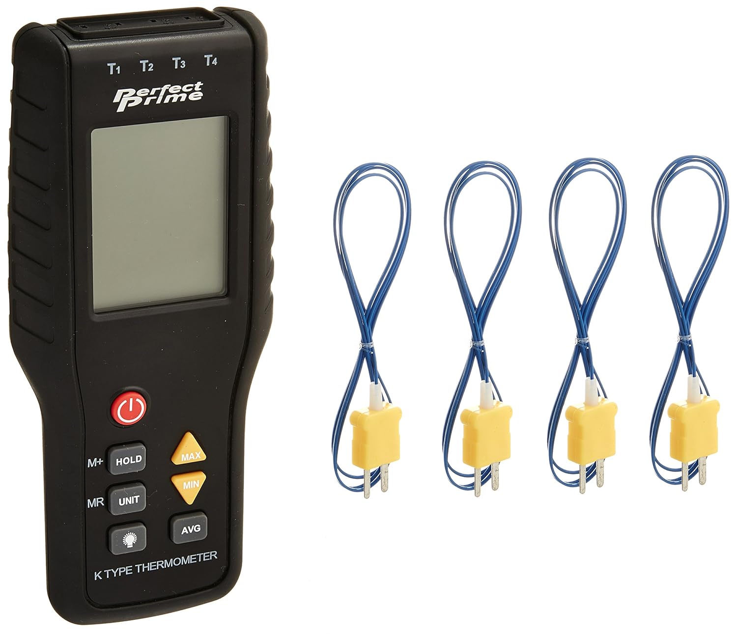 Perfect-Prime TC41, 4-Channel K-Type Digital Thermometer Thermocouple Sensor -200~1372°C/2501°F, 20 x 4 Data Log Storage Function