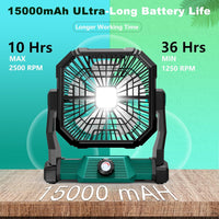 Rechargeable Portable Camping Fan,15000mAh Battery Fan with Led Light