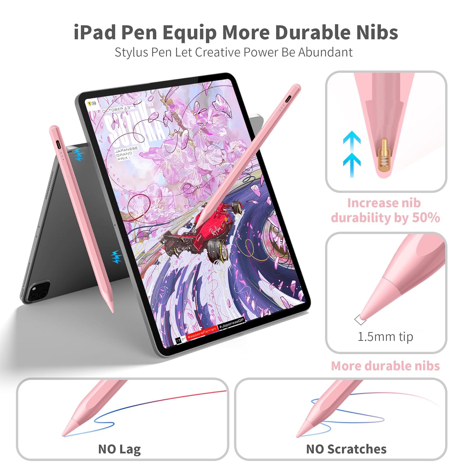 Stylus Pen for iPad Compatible With Apple iPad Pro 11/12.9 inch,iPad Air 5th/4th/3rd,iPad 9th/8th/7th/6th,iPad Mini 5th/6th,for Painting Sketching Doodling,Stylus With Palm Rejection,Tilt,Rechargeable
