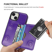 KIHUWEY Compatible with iPhone 15 Wallet Case Credit Card Holder, Premium Leather Kickstand Flip Hidden Magnetic Clasp Durable Shockproof Protective Cover for iPhone 15 6.1 inch (Dark Purple)