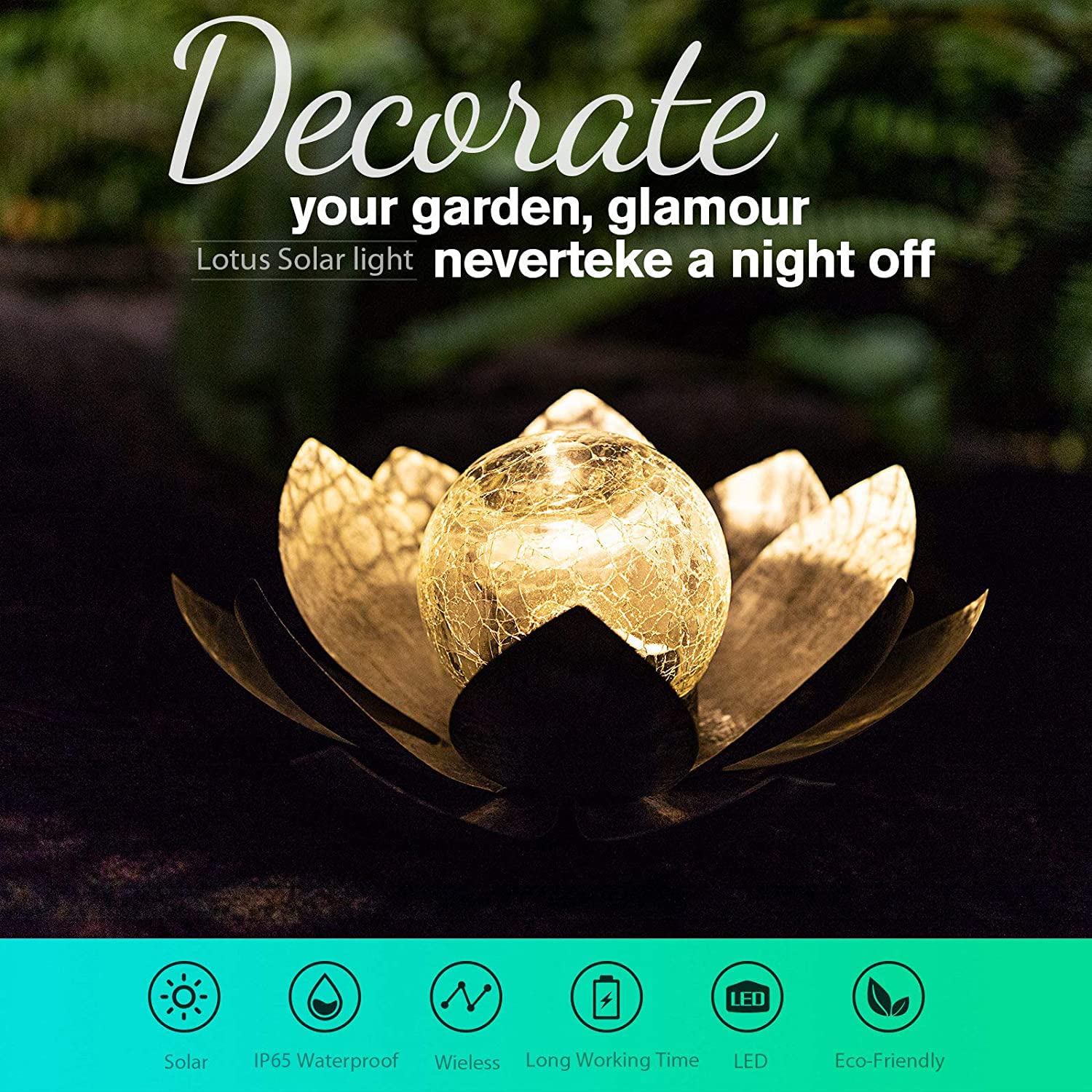 AIINY Garden Solar Light Outdoor , Amber Crackle Globe Glass Lotus Decoration , Waterproof Metal LED Flower Lights for Patio,Lawn,Walkway,Tabletop,Ground