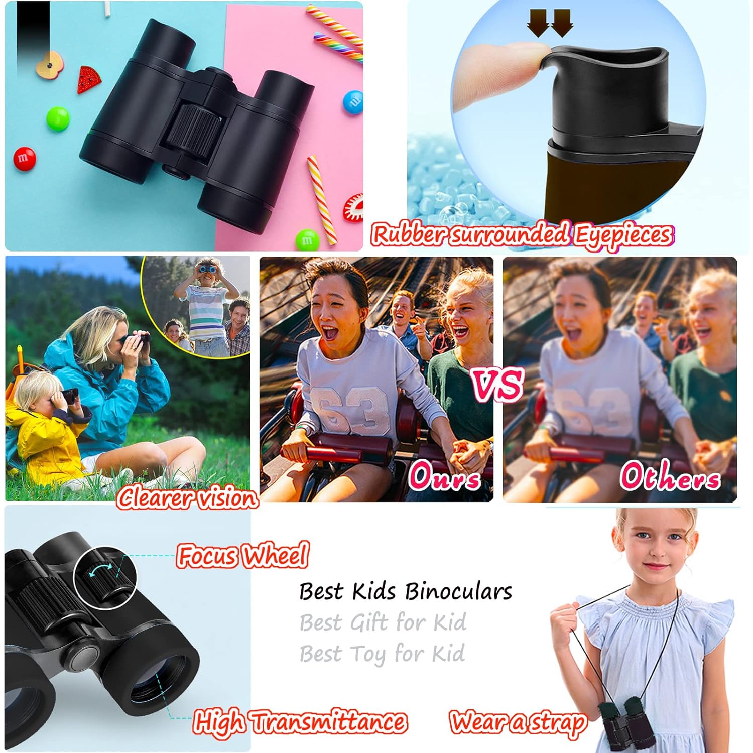 Kid Binoculars Best Gifts for 3-12 Years Boys Girls High-Resolution Optics Shockproof Mini Compact Binocuolar Toys Folding Small Telescope for Bird Watching Camping Outdoor Play (Black)