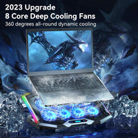 ICE COOREL Gaming Laptop Cooling Pad with 8 Cooling Fans, Laptop Cooler Stand with 6 Height Adjustable, RGB Cooling Pad 15-17.3 Inch for Laptop with Two USB Port + Phone Stand