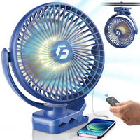 FRIZCOL 12000mAh 8-in Portable Clip On Fan,Battery Operated Camping Fan with lights & Remote