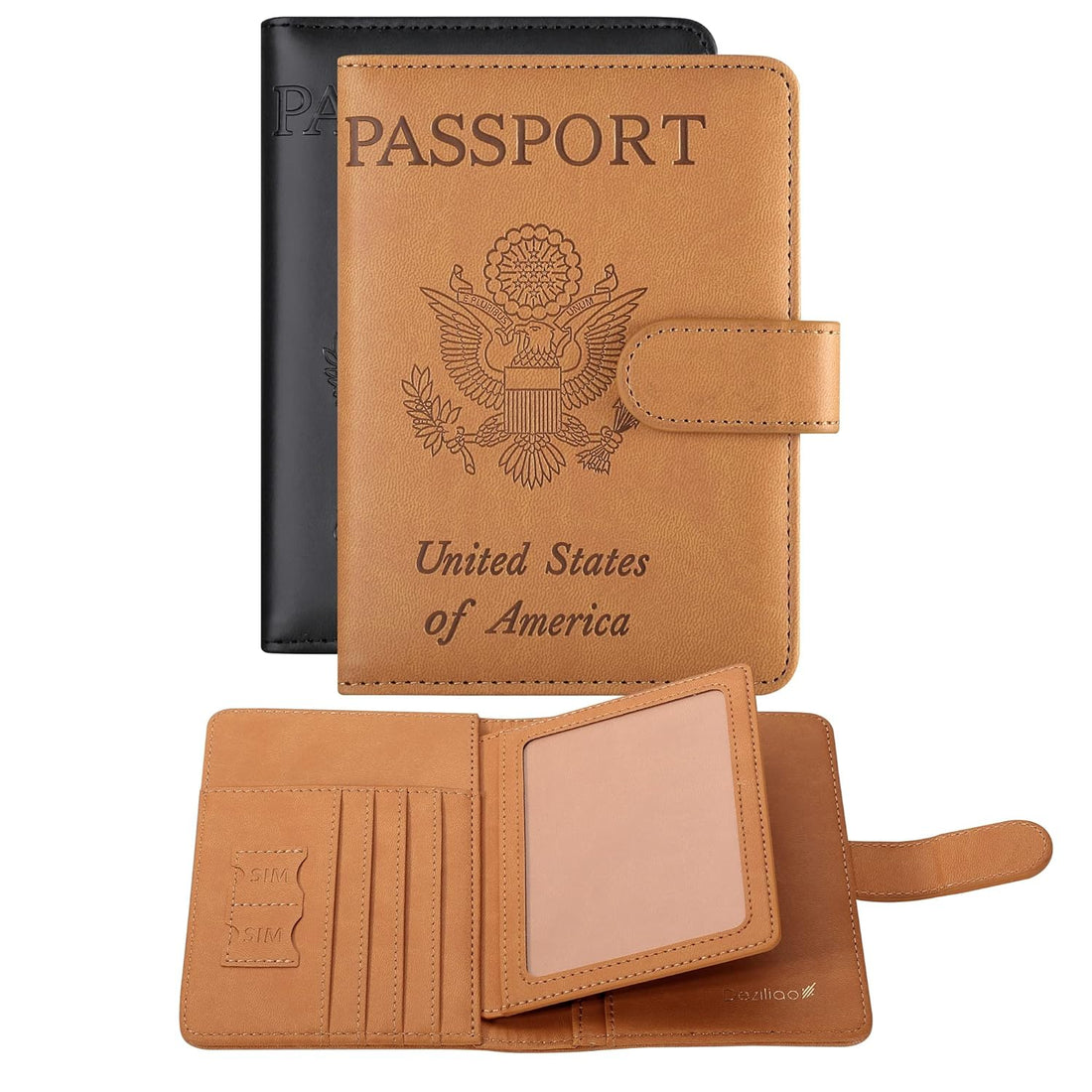 Passport Holder,Passport Holder Card Slots,Cute Passport cover for Women/Men,Waterproof Rfid Blocking Travel Wallet, Black+Brown