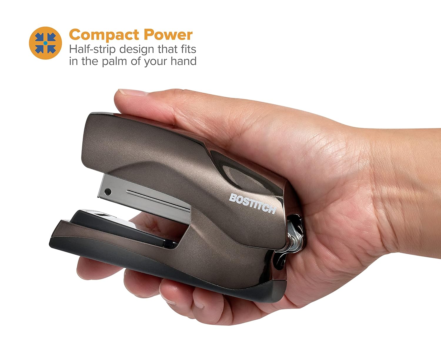 Bostitch Office Heavy Duty 40 Sheet Stapler, Small Stapler Size, Fits into The Palm of Your Hand, Black Chrome