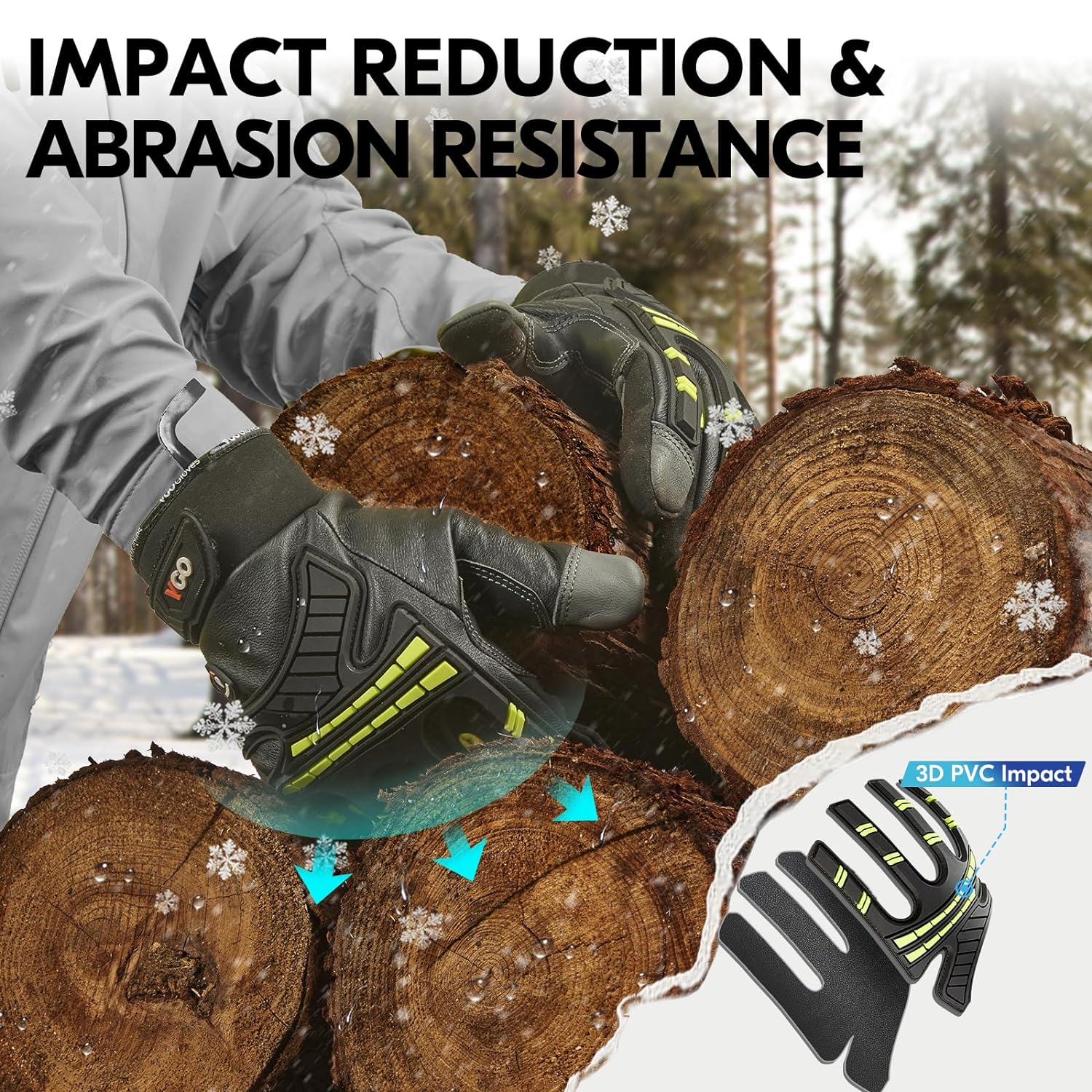 Vgo... -4℉ or above Winter Waterproof High Dexterity Heavy Duty Mechanic Glove, Anti-vibration, Anti-abrasion, Touchscreen (1 Pair,M,Green,GA8954FW)