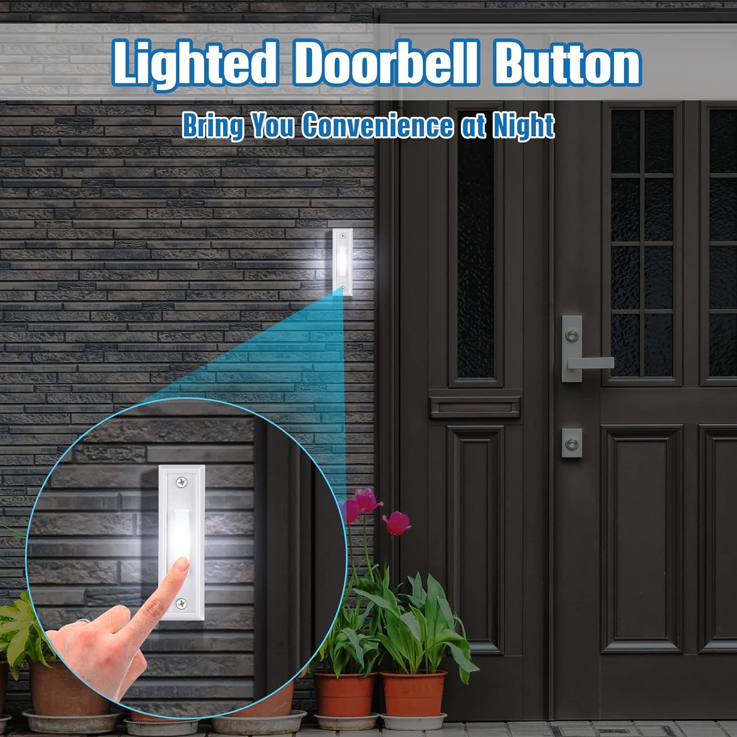 2 Pieces Lighted Doorbell Button, Wired Door Bell Push Buttons LED Door Chime, Wall Mounted Door Opener Switch (White,White Light)